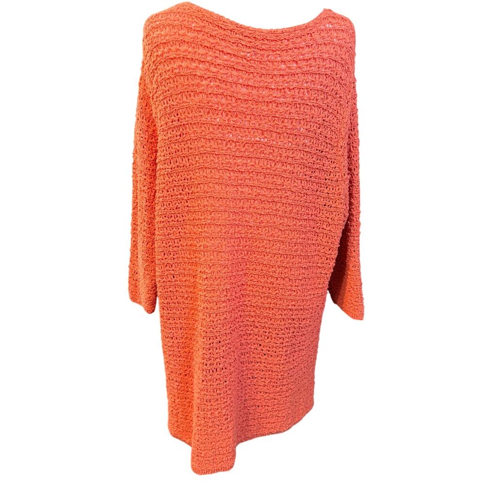 J.Jill Coral Open Knit Cotton Tunic Sweater XL Side Button Boho Coastal - Picture 3 of 8